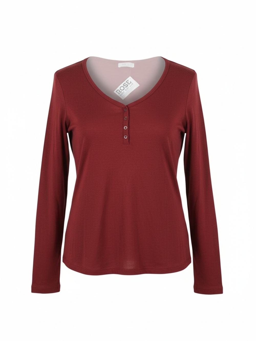 Women's Burgundy Long-Sleeve Henley Top